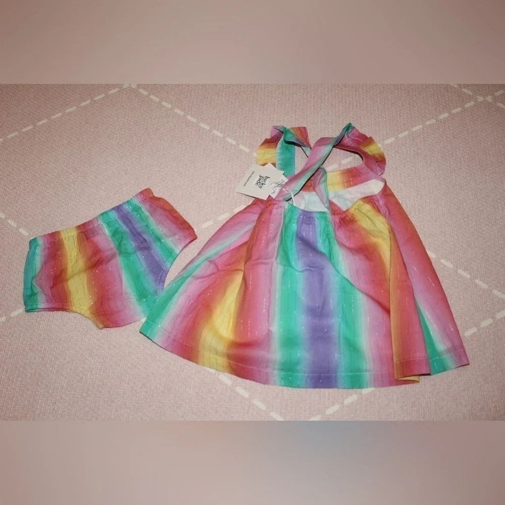 Lucky Jade Dress &Bloomer Baby Girl 18 month BRAND New Horizontal Rainbow Stripe - Picture 2 of 4